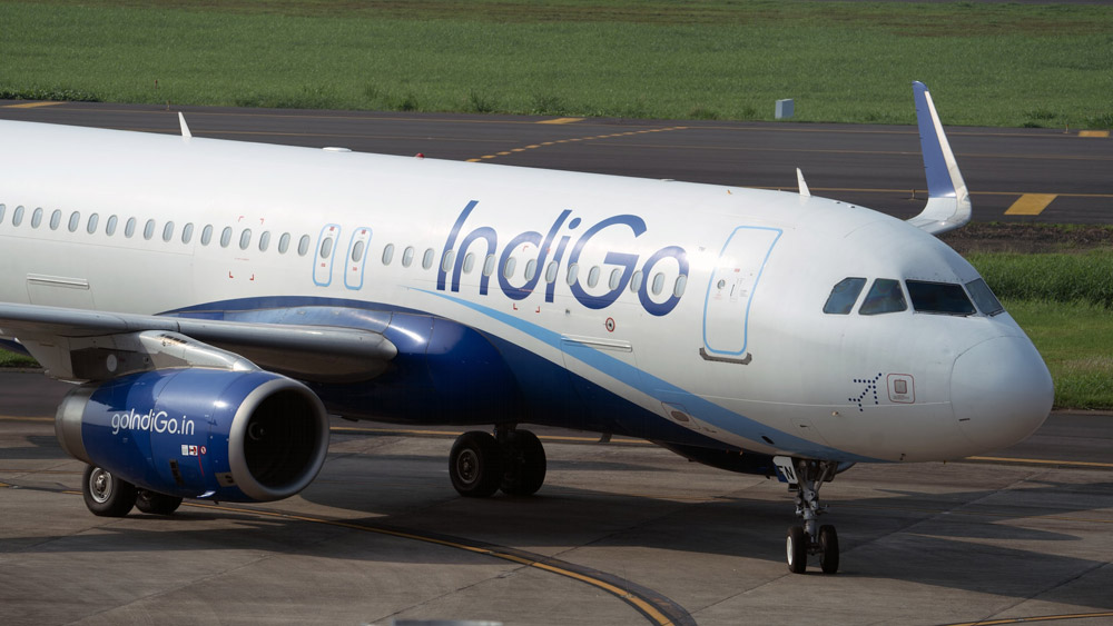 An image of an IndiGo airline aircraft